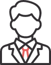 Simple line drawing of a person wearing a suit and a red tie. The figure has no facial features and is depicted in a generic, professional style.
