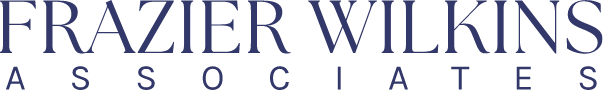 Logo with the words Frazier Wilkins Associates in large, elegant, dark blue capital letters on a light background.